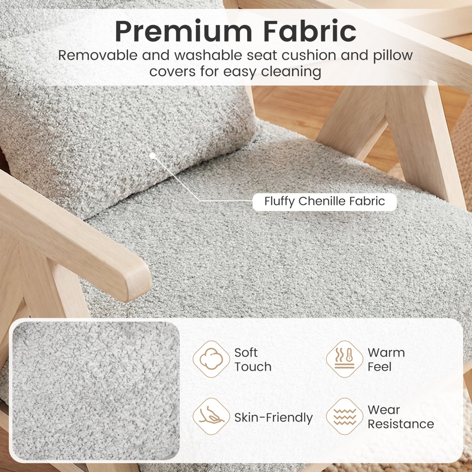 2 Pieces Living Room Furniture Set with Rubber Wood Frame