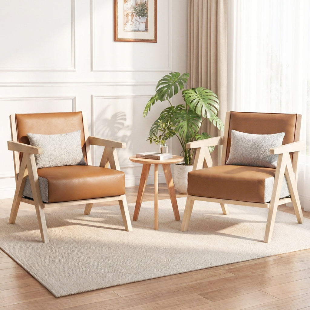 2 Pieces Living Room Furniture Set with Rubber Wood Frame