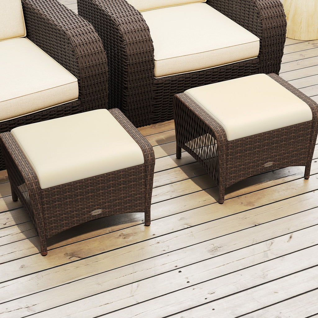 Set of 2 Outdoor Patio PE Wicker Ottomans with Removable Cushions