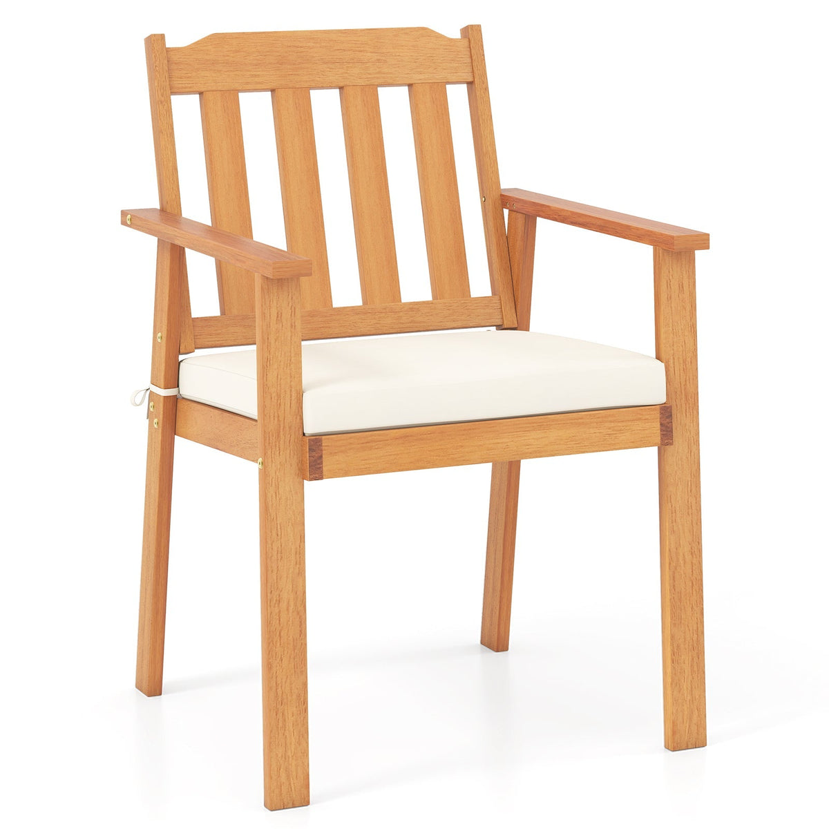 2 Pieces Patio Dining Chairs Outdoor Acacia Wood Chairs-White
