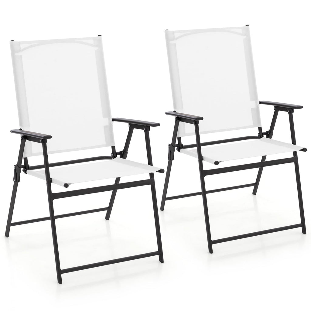 2 Pieces Patio Folding Chairs with Armrests for Deck Garden Yard