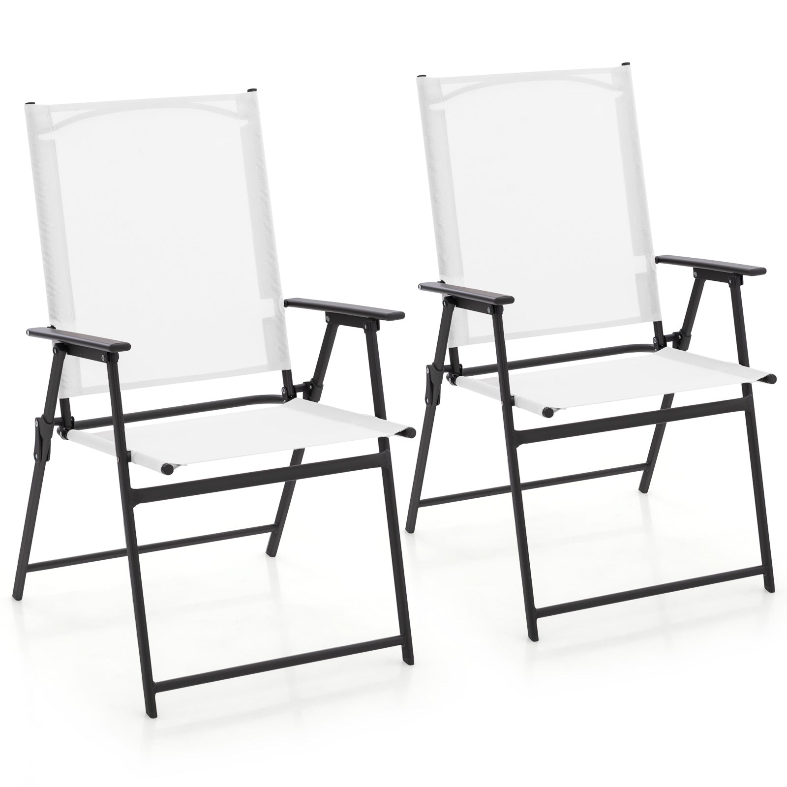 2 Pieces Patio Folding Chairs with Armrests for Deck Garden Yard