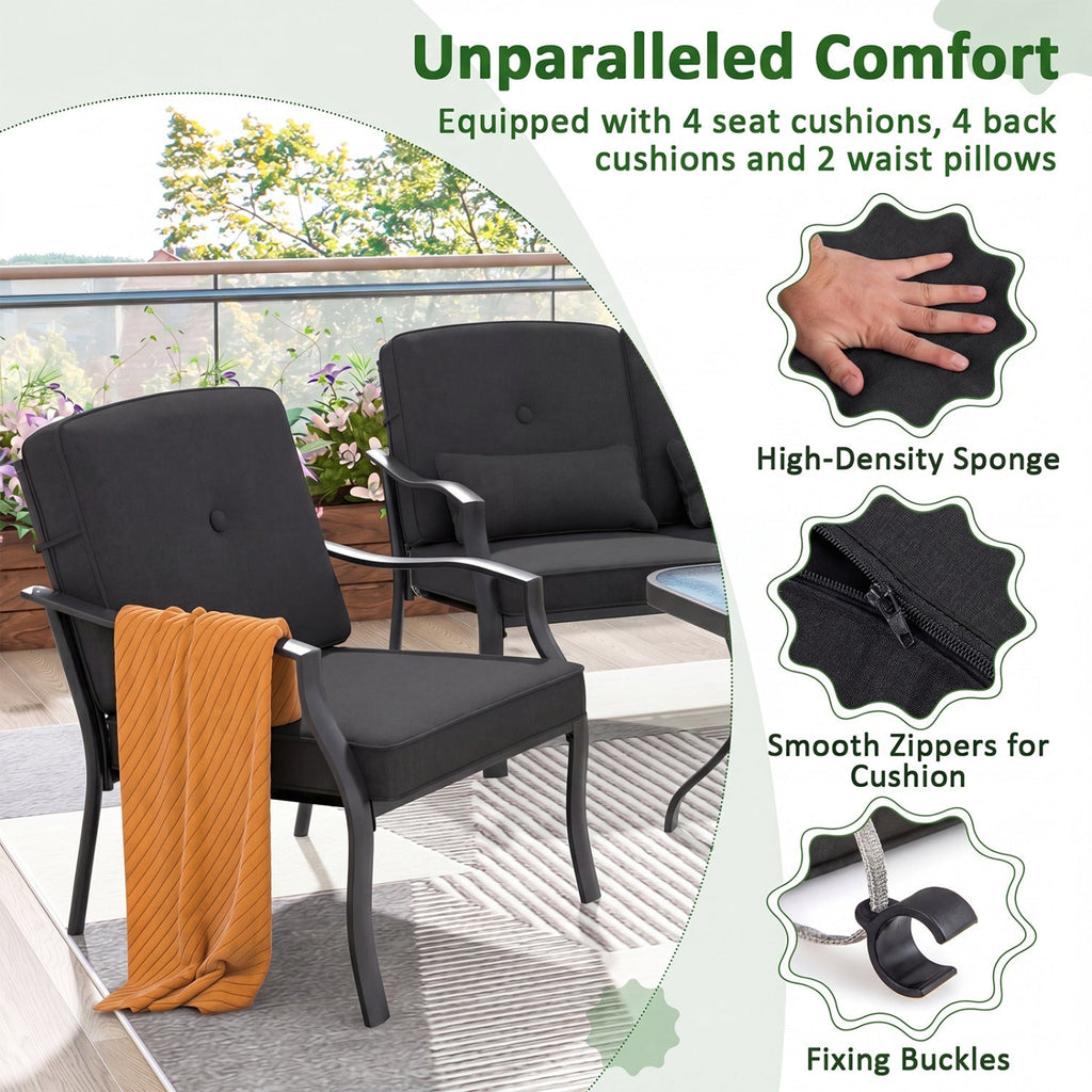 Patio Metal Dining Chairs with Cushions - Set of 2