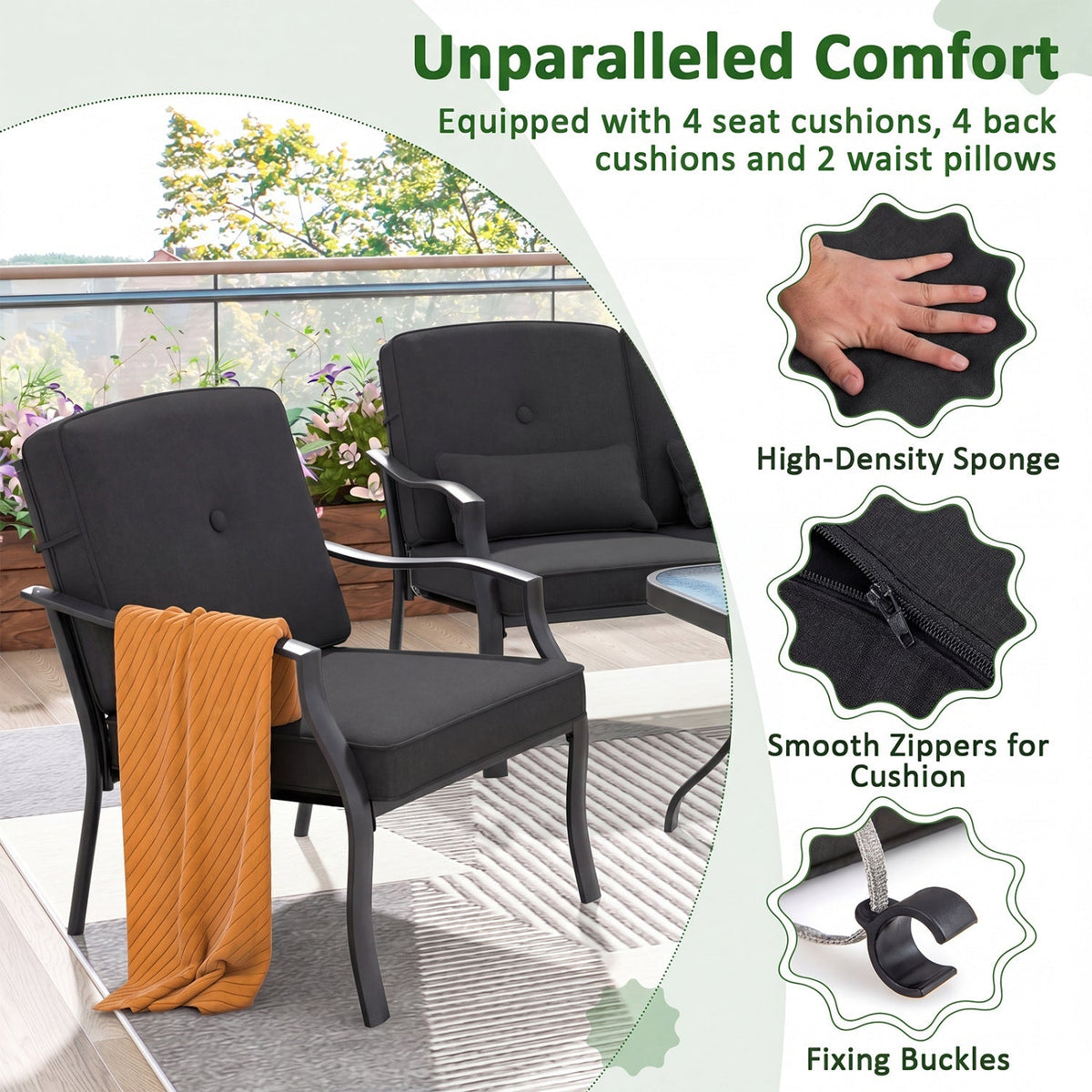 Patio Metal Dining Chairs with Cushions - Set of 2