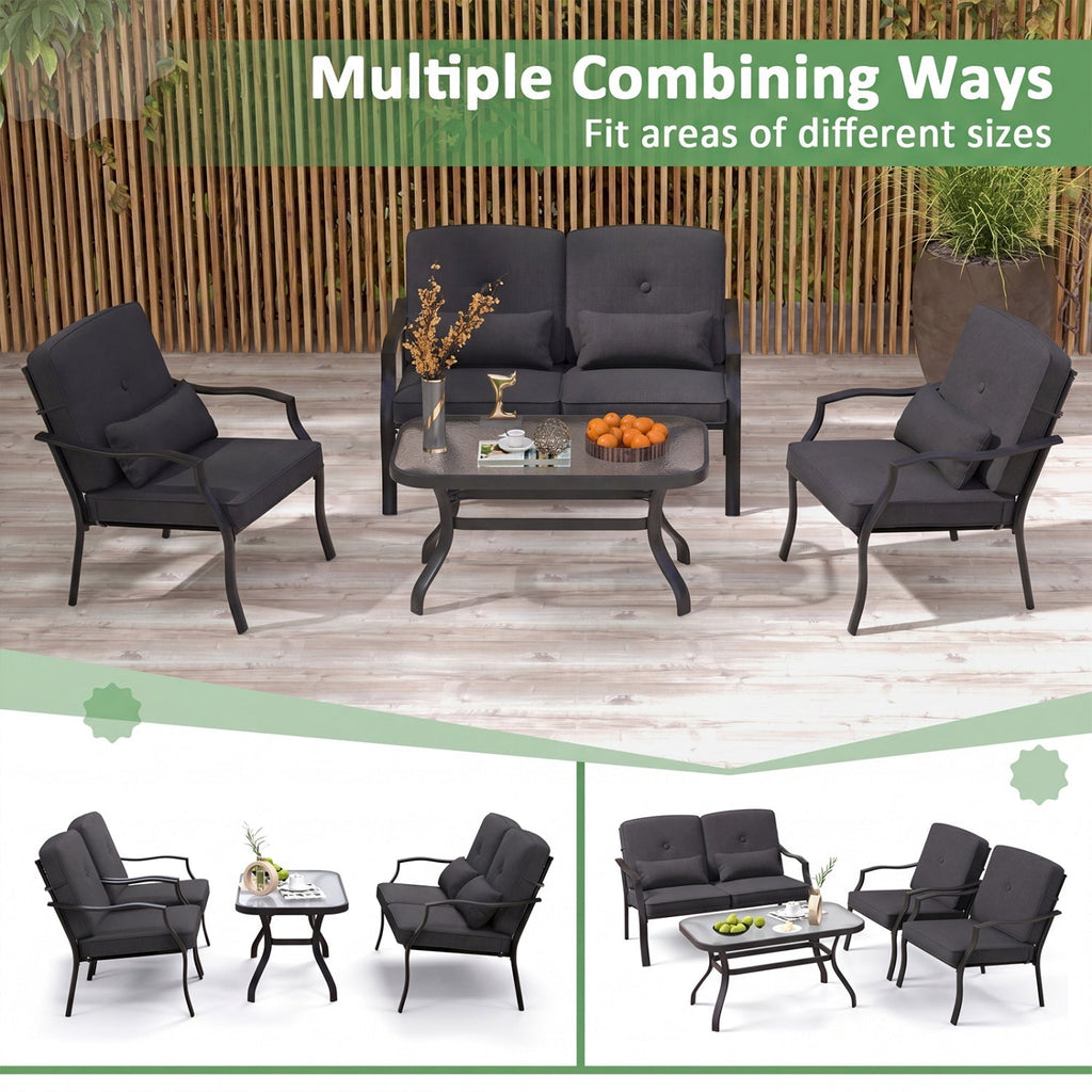 Patio Metal Dining Chairs with Cushions - Set of 2
