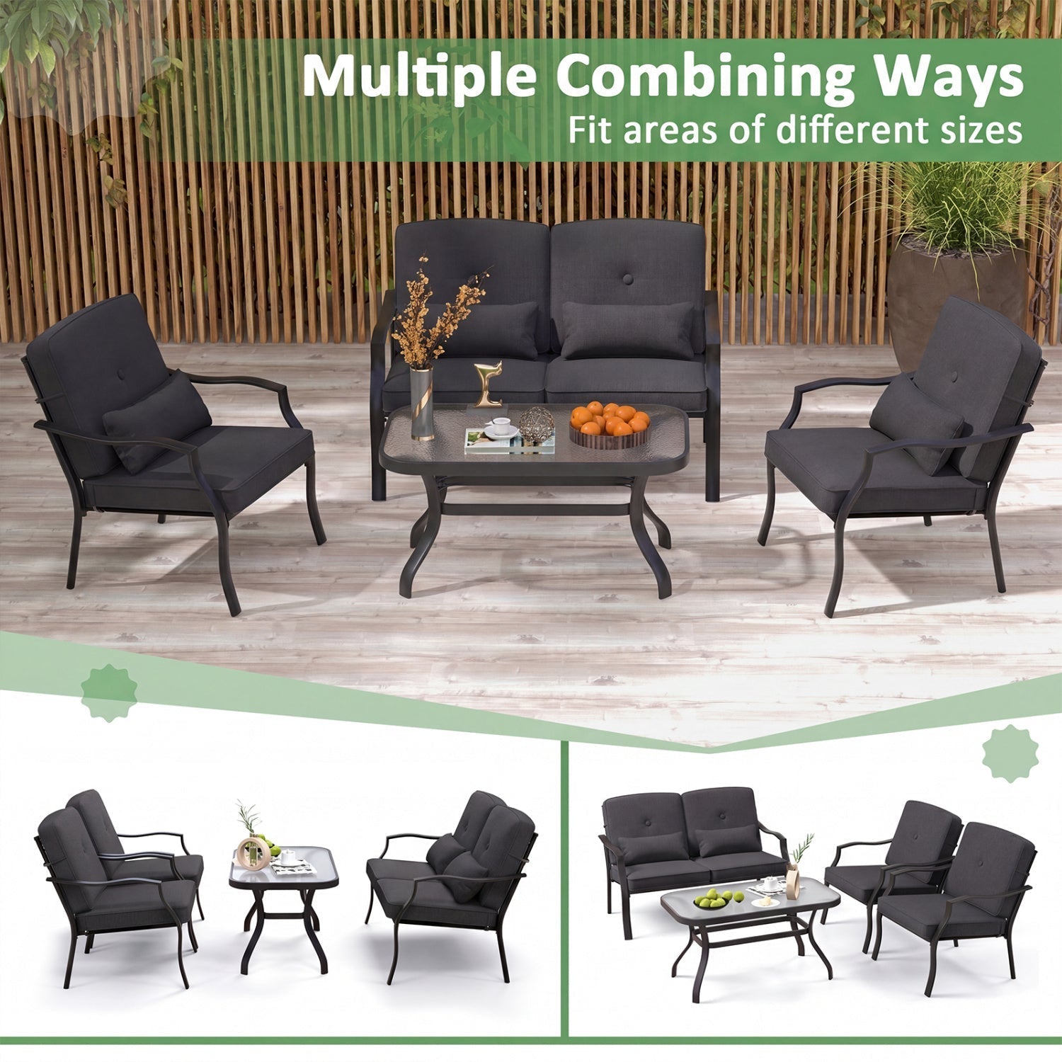 Patio Metal Dining Chairs with Cushions - Set of 2