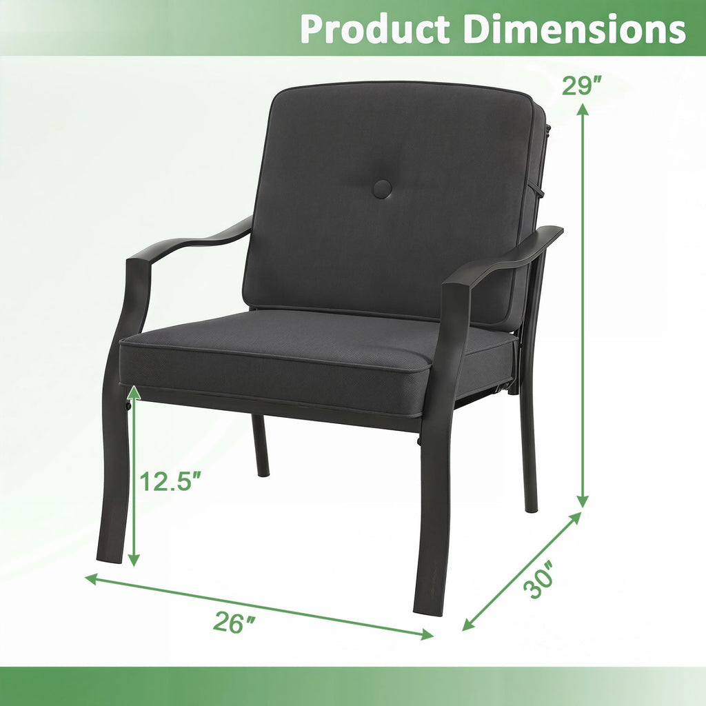 Patio Metal Dining Chairs with Cushions - Set of 2
