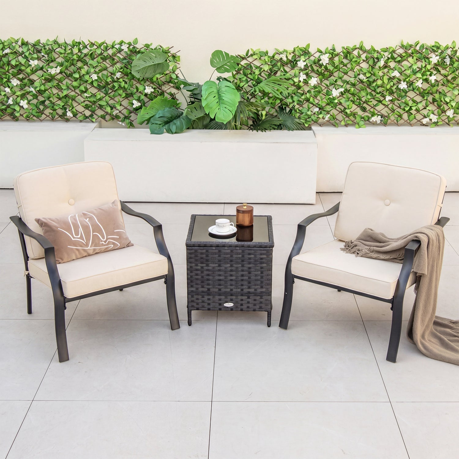 Patio Metal Dining Chairs with Cushions - Set of 2