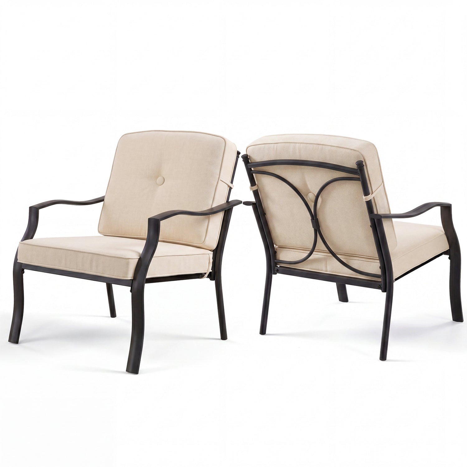 Patio Metal Dining Chairs with Cushions - Set of 2