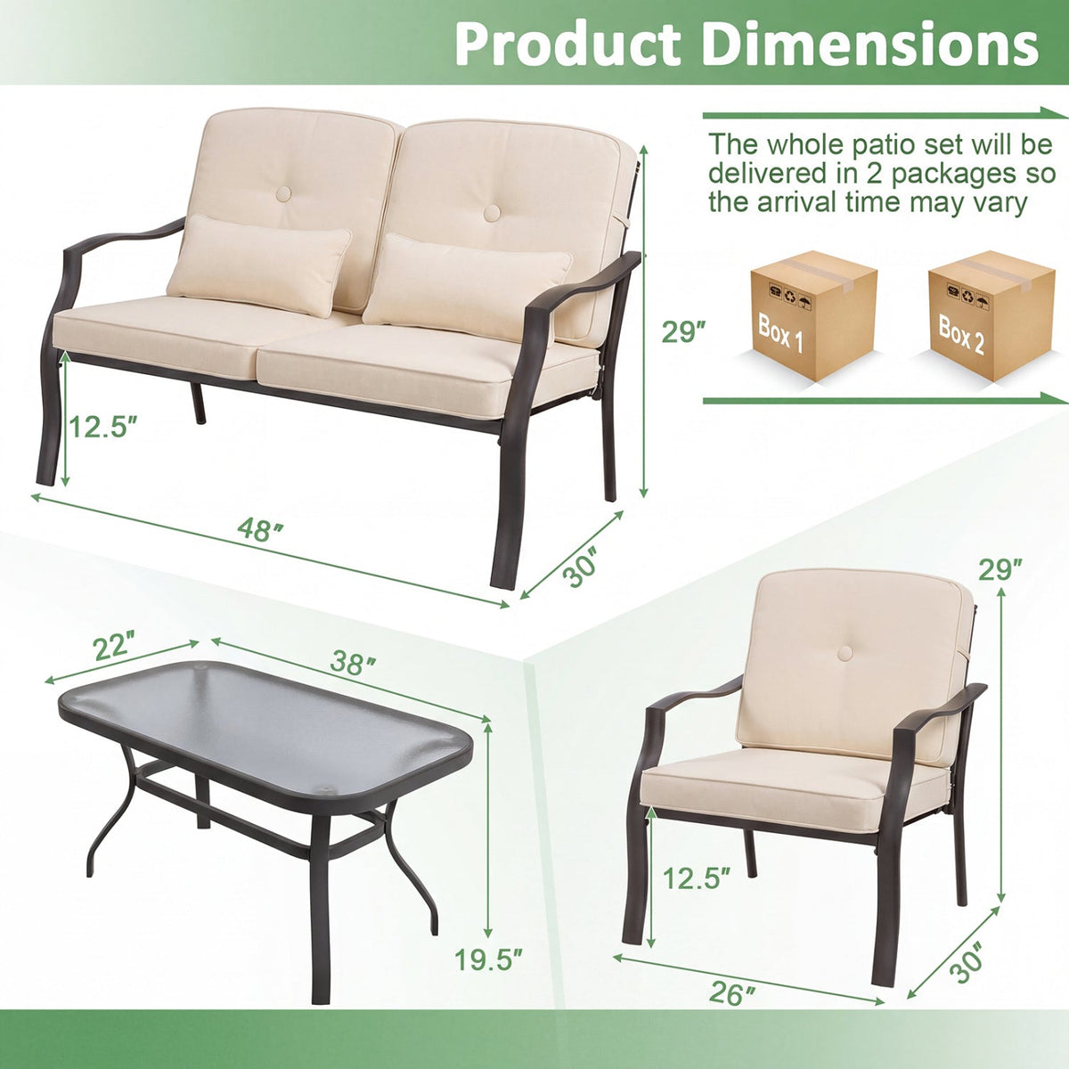 Patio Metal Dining Chairs with Cushions - Set of 2