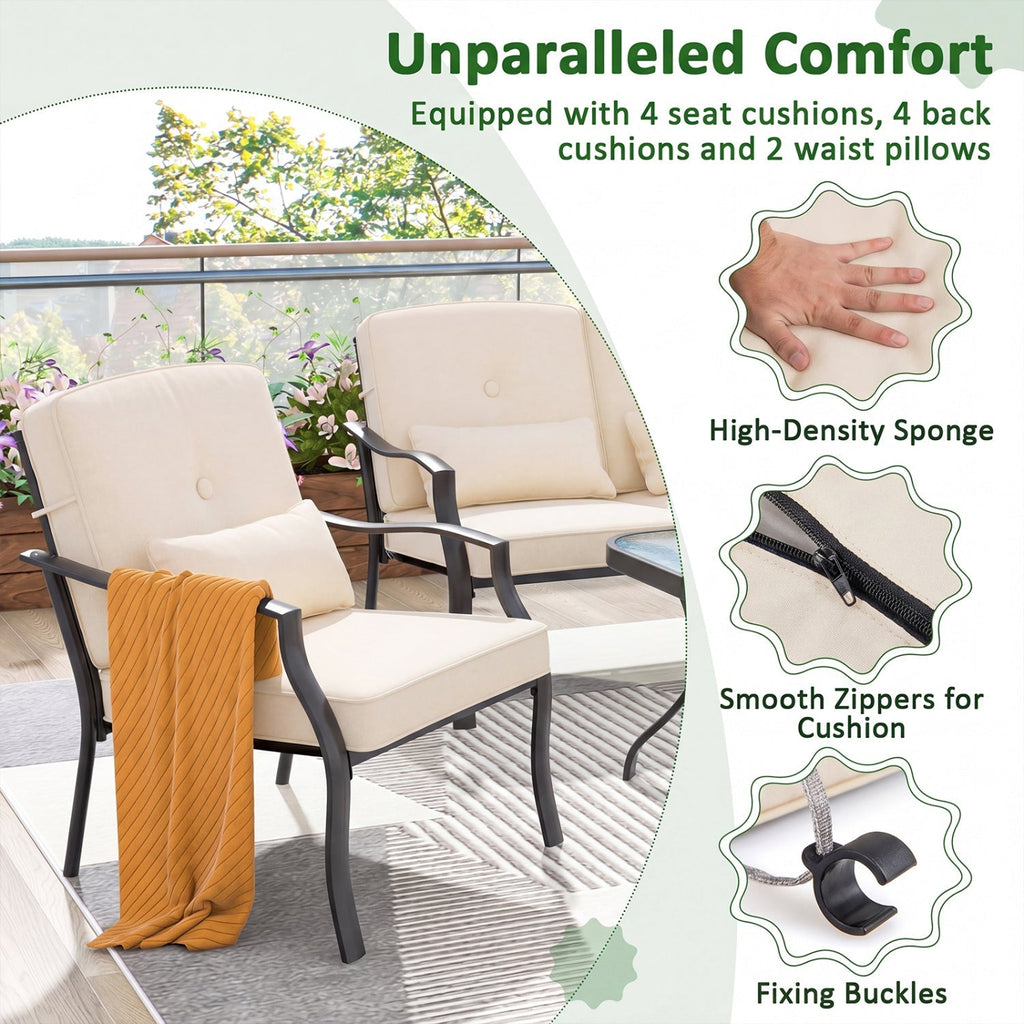 Patio Metal Dining Chairs with Cushions - Set of 2