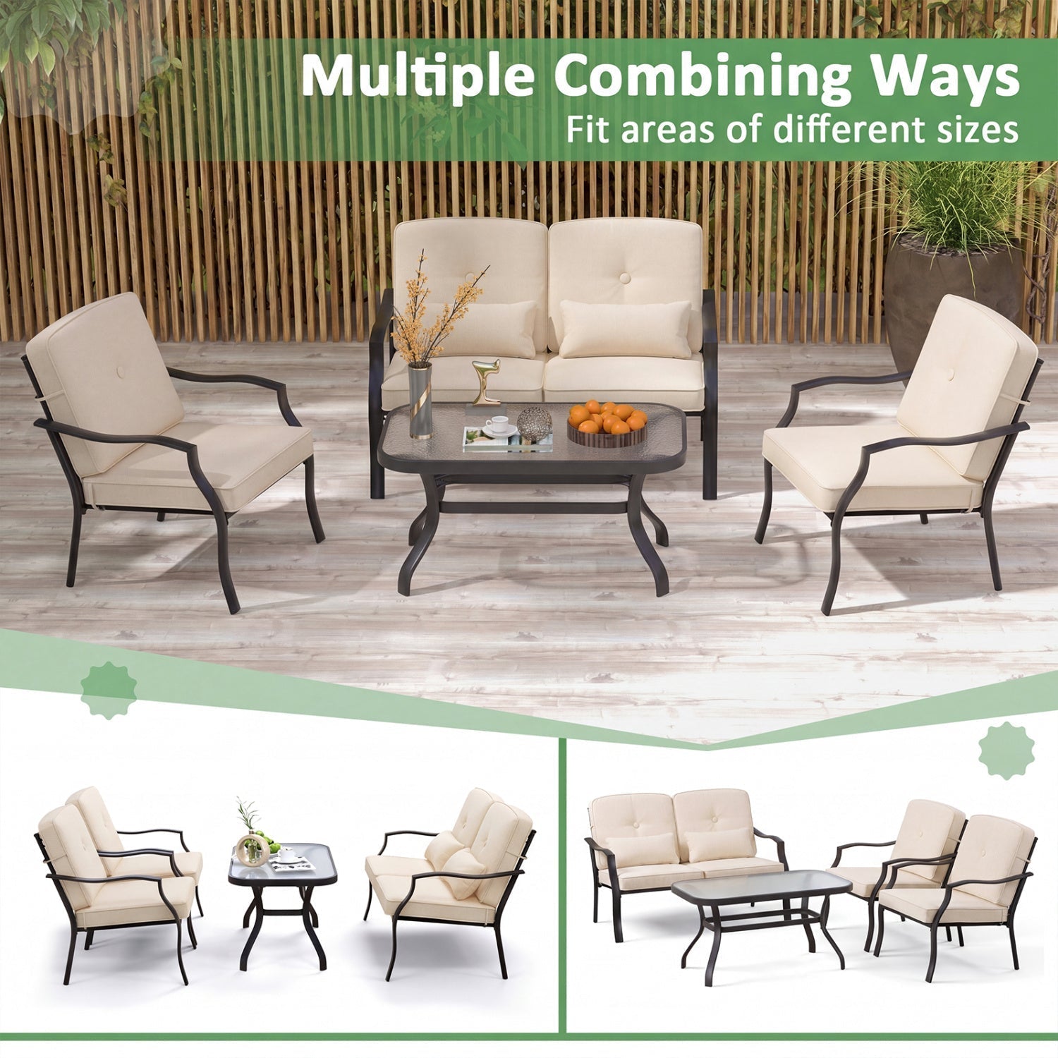 Patio Metal Dining Chairs with Cushions - Set of 2