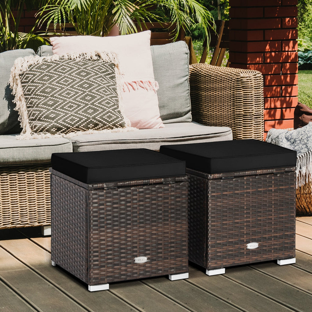 2 Pieces Patio Ottoman with Hidden Storage Space-Black
