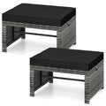 2 Pieces Patio PE Rattan Ottomans with Soft Zippered Cushions for Deck