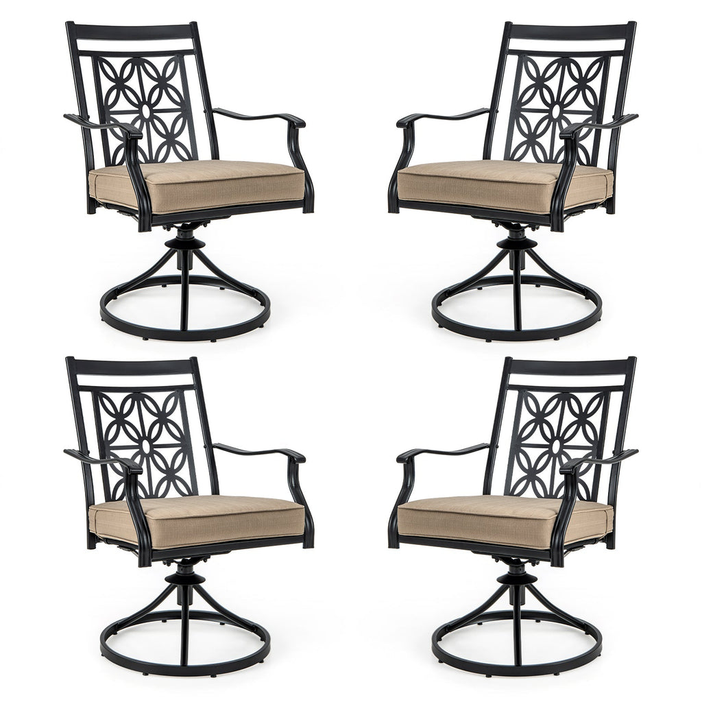 2 Pieces Patio Swivel Chairs with Blossom Pattern Backrest and Cushions-Black