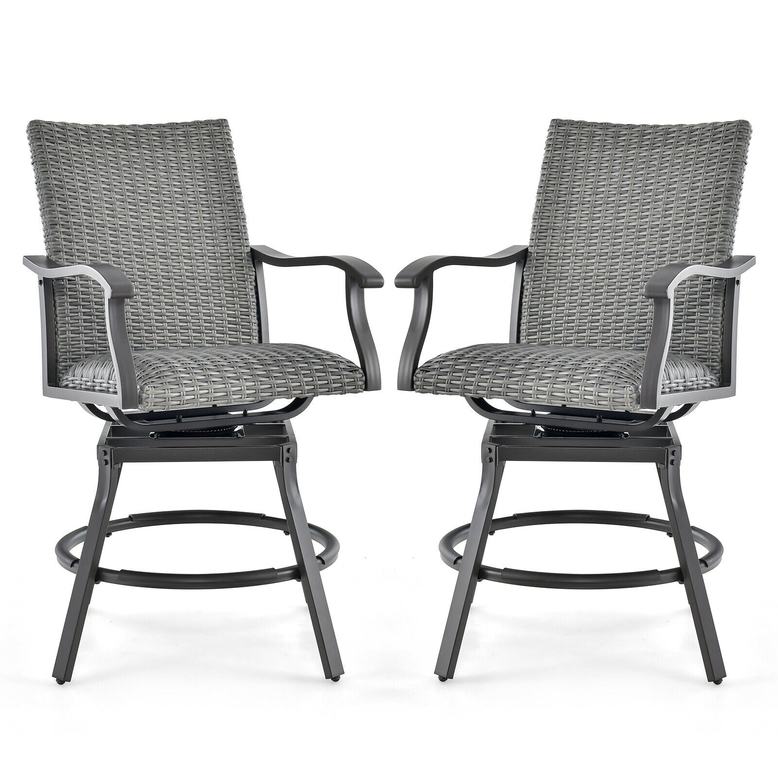 2 Pieces Patio Swivel Bar Chair Set with Quick Dry 4D Air Fiber Cushion