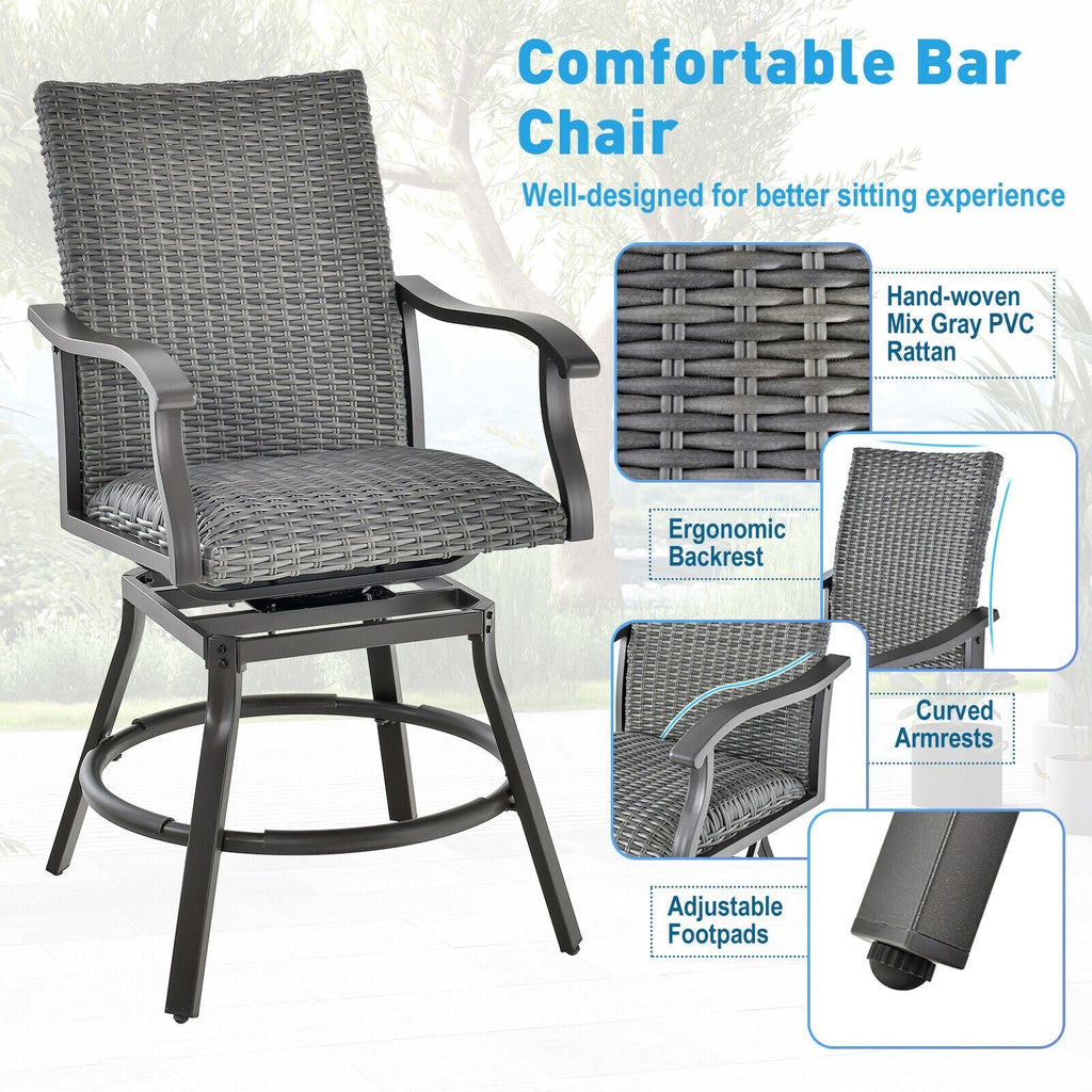 2 Pieces Patio Swivel Bar Chair Set with Quick Dry 4D Air Fiber Cushion