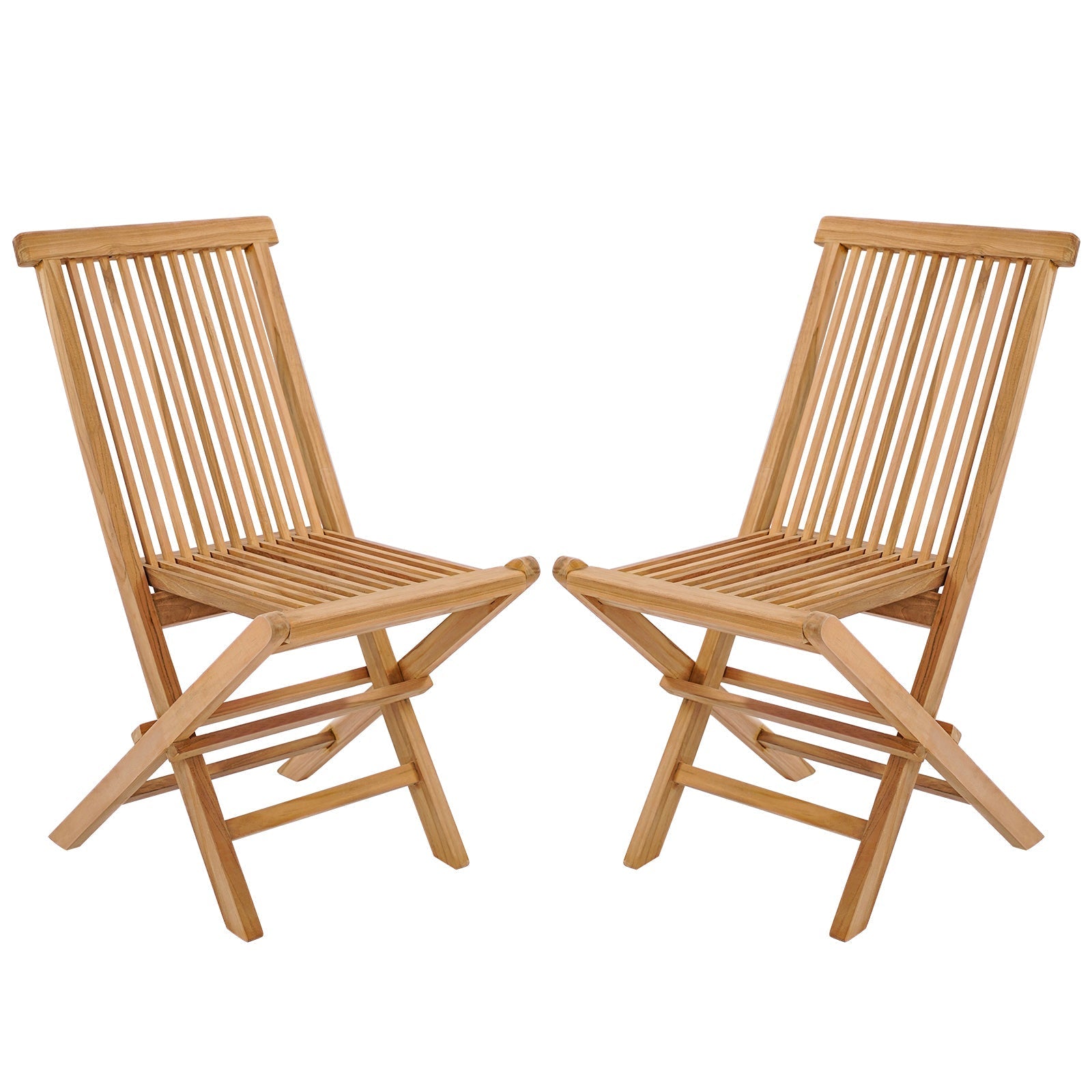 Set of 2 Indonesia Teak Patio Folding Chairs with High Back and Slatted Seat