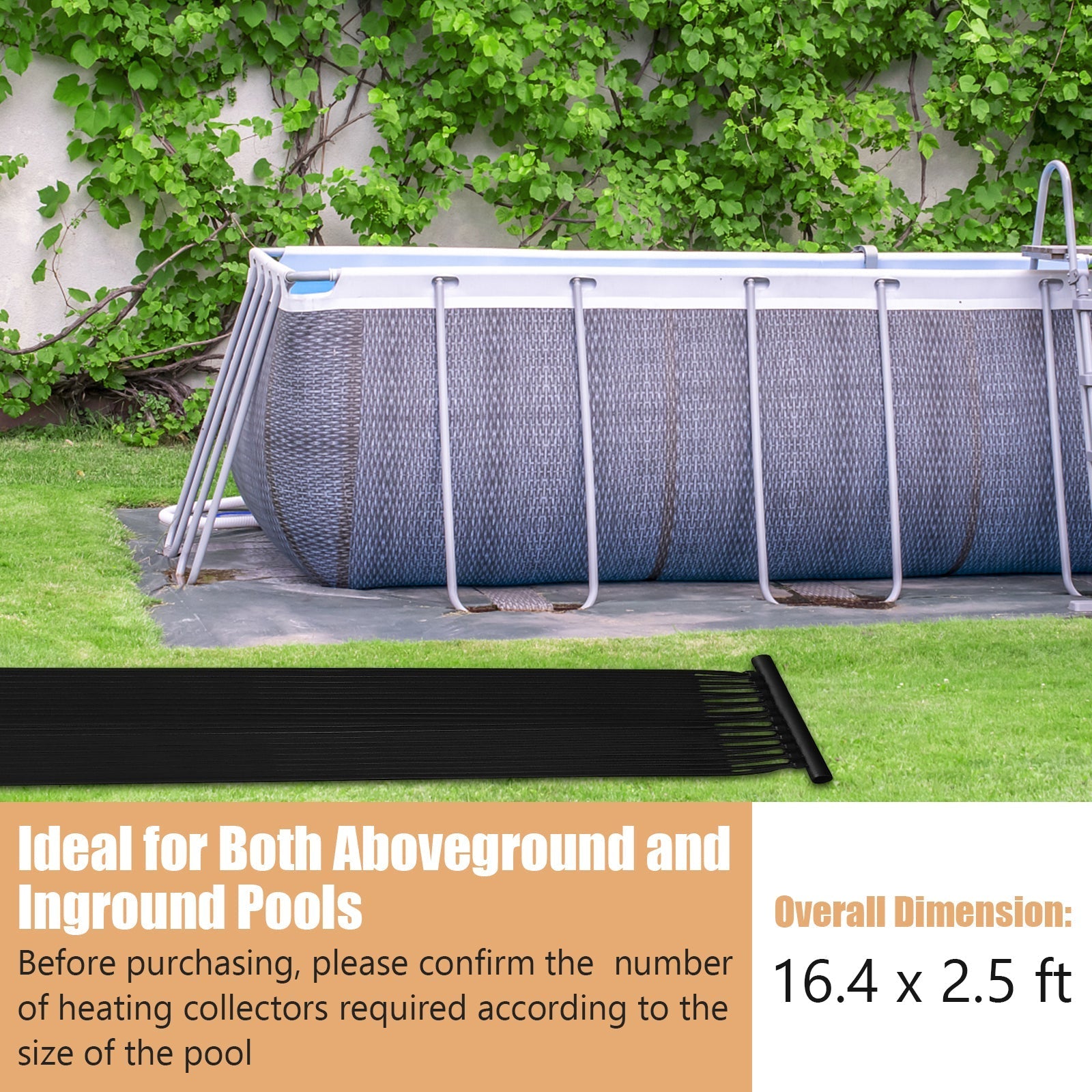 2 Pieces 10/16.4/20 Feet Weatherproof Solar Swimming Pool Heating System