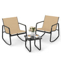2 Rocking Bistro Chairs and Glass-Top Table for Porch Yard Balcony-Black