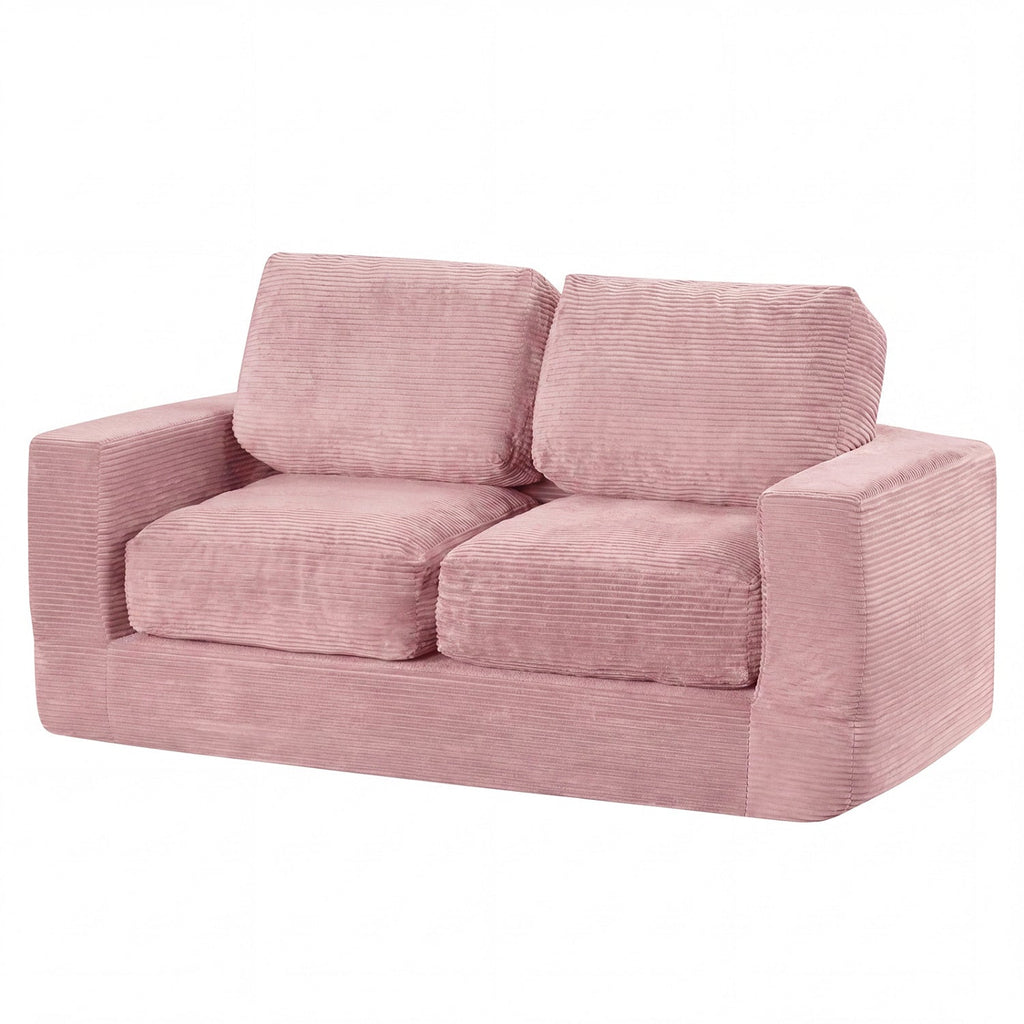 2-Seater Floor Couch Loveseat Foam Sofa with Removable Corduroy Cover