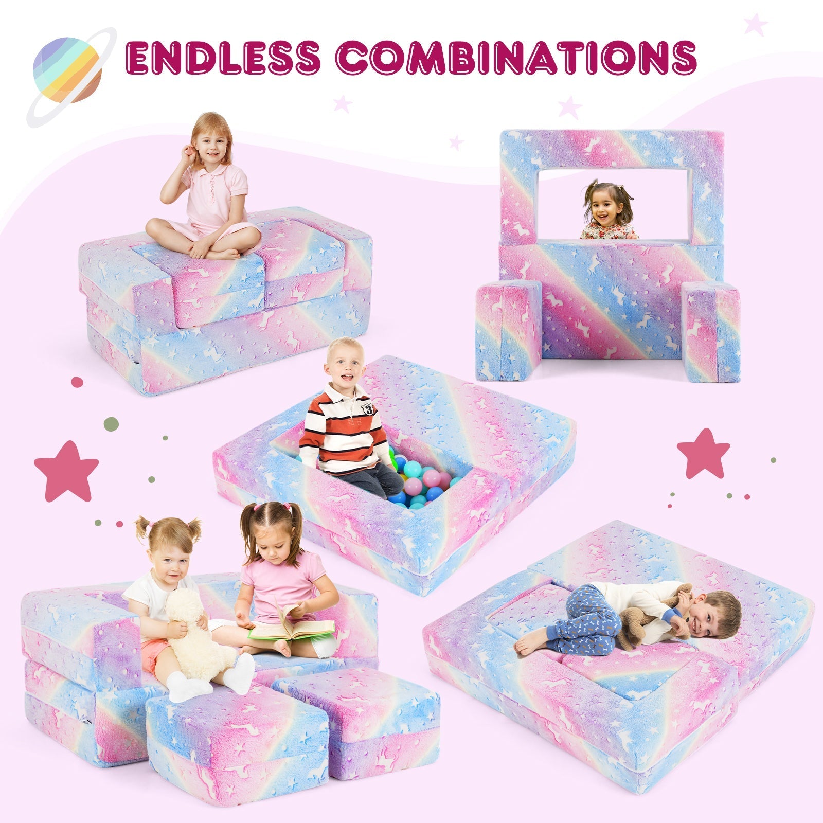 2 Seater Kids Play Couch with Removable and Machine Washable Flannel Cover