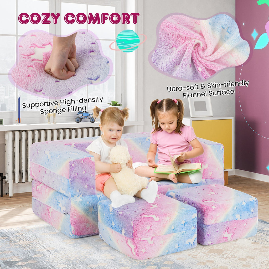 2 Seater Kids Play Couch with Removable and Machine Washable Flannel Cover