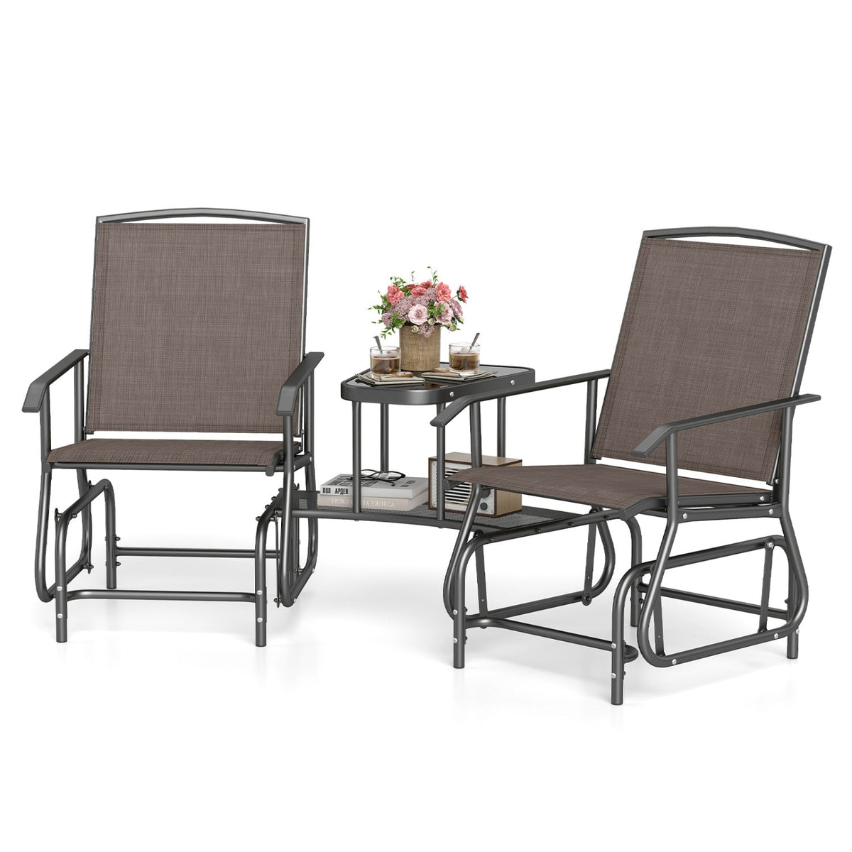 2-Seater Outdoor Glider Bench with Center Table