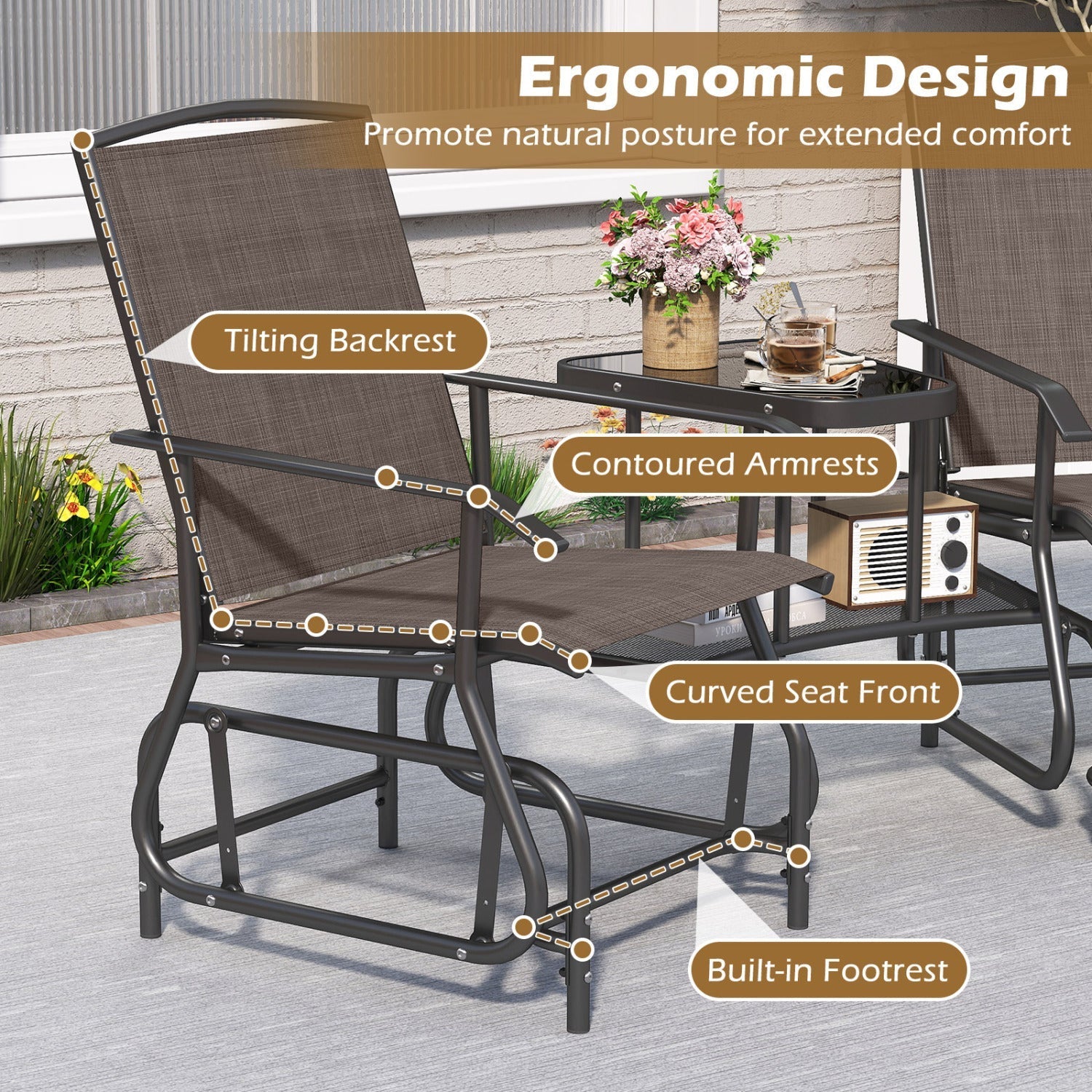 2-Seater Outdoor Glider Bench with Center Table