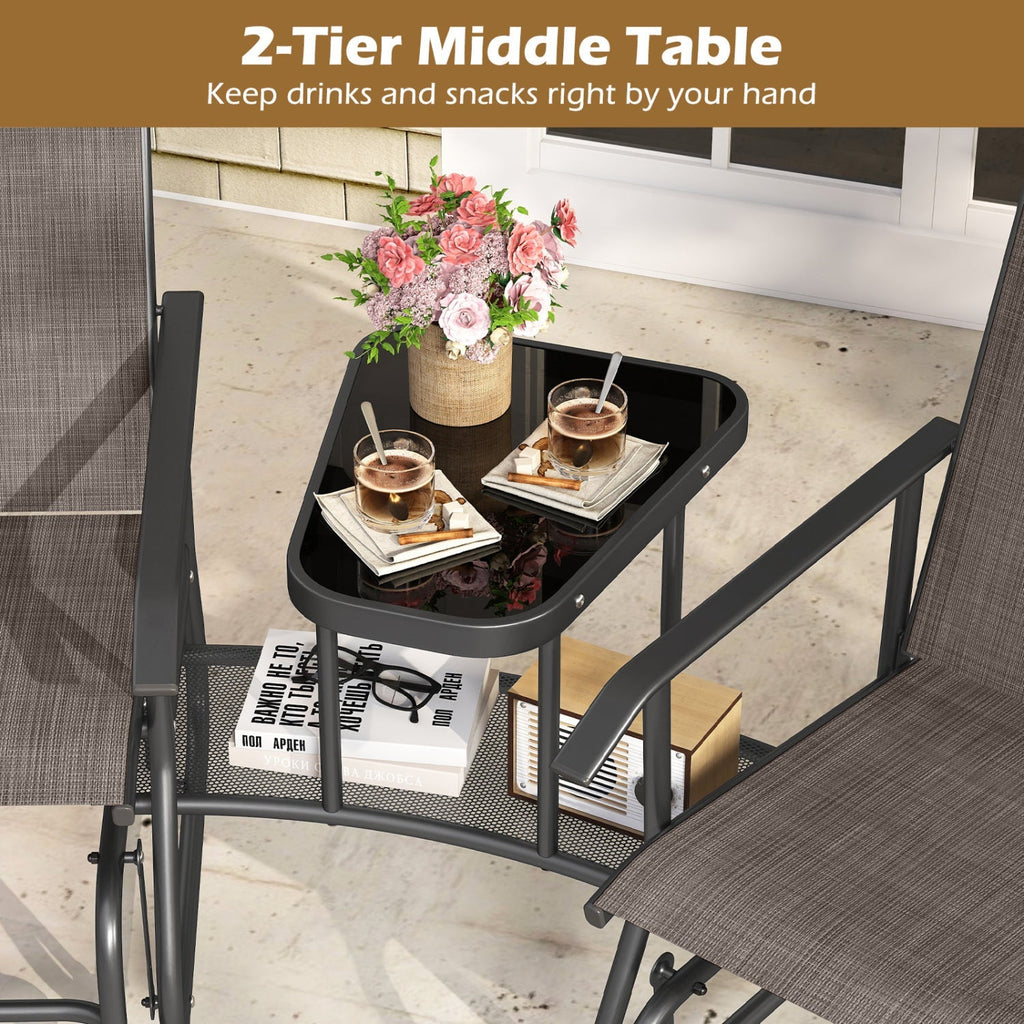 2-Seater Outdoor Glider Bench with Center Table