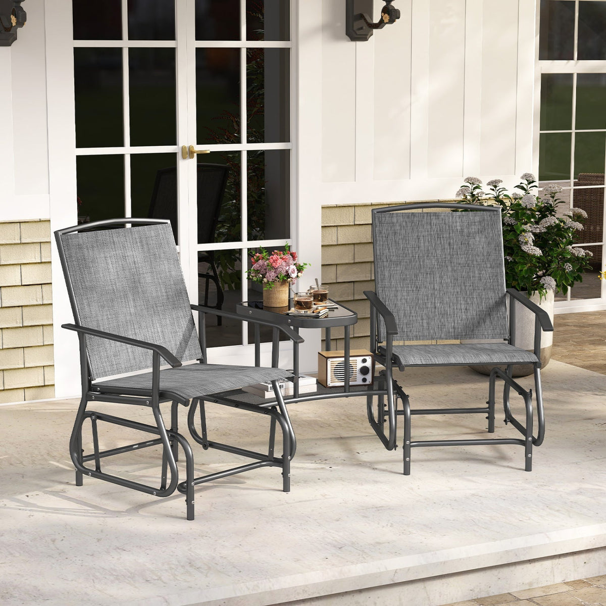2-Seater Outdoor Glider Bench with Center Table