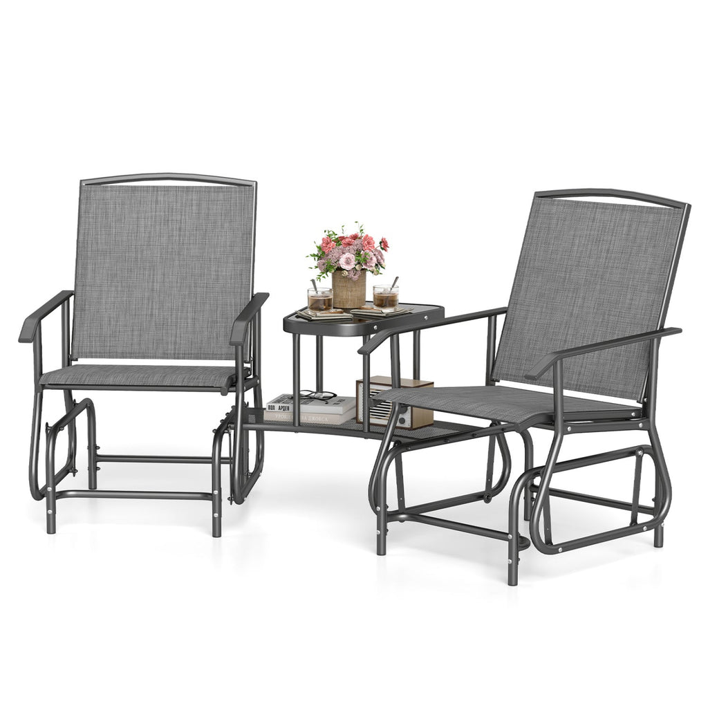 2-Seater Outdoor Glider Bench with Center Table