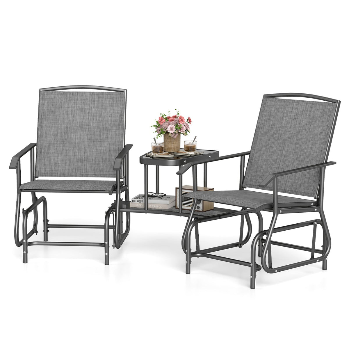 2-Seater Outdoor Glider Bench with Center Table