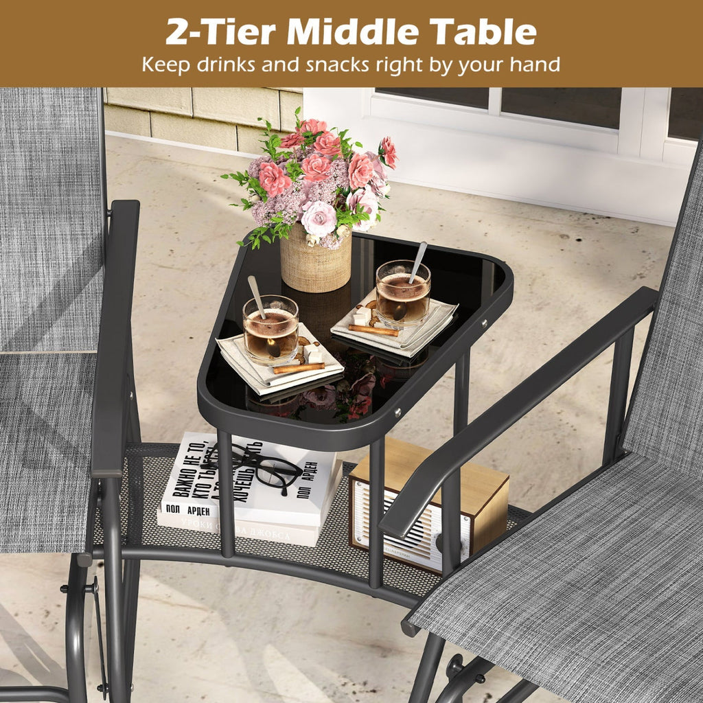 2-Seater Outdoor Glider Bench with Center Table