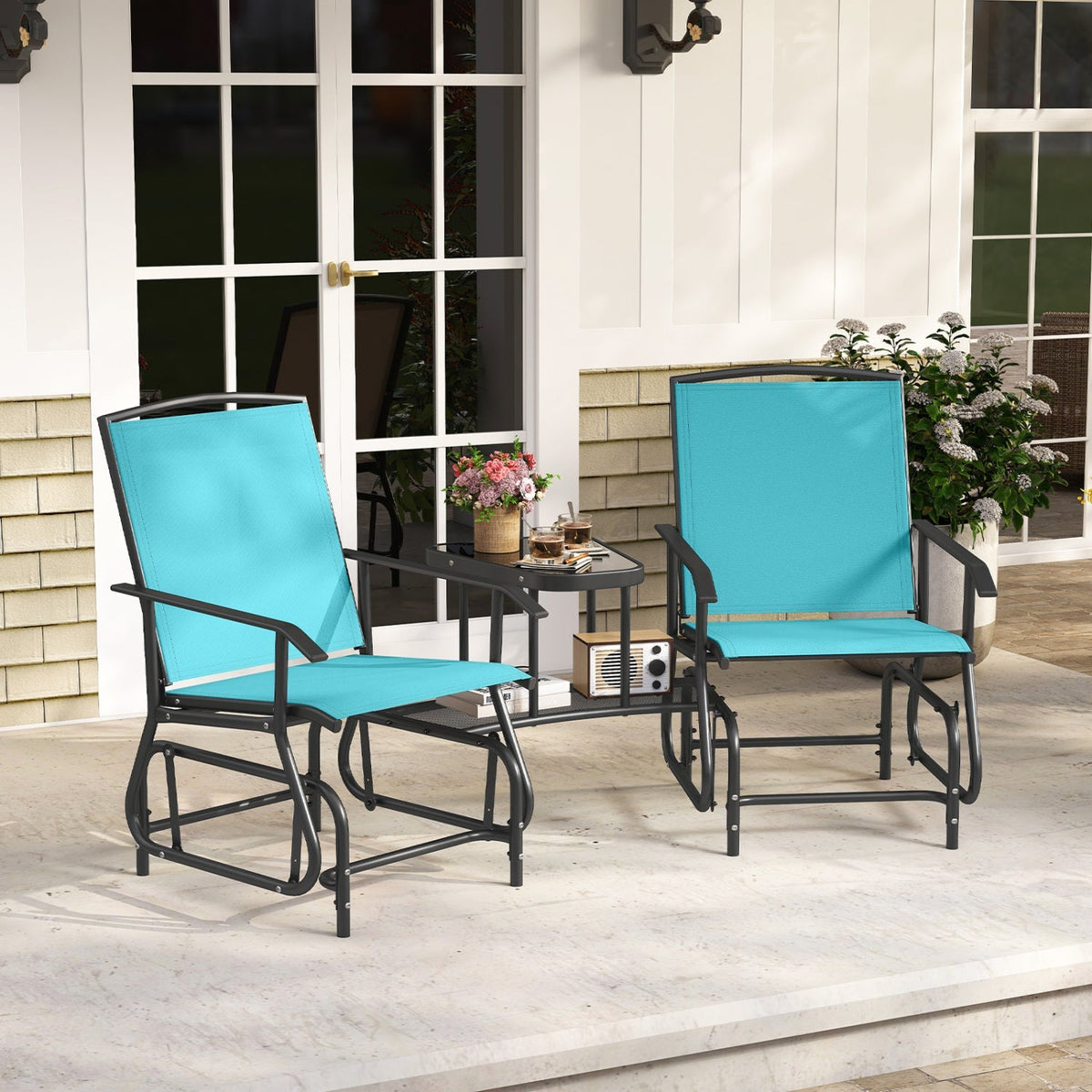 2-Seater Outdoor Glider Bench with Center Table
