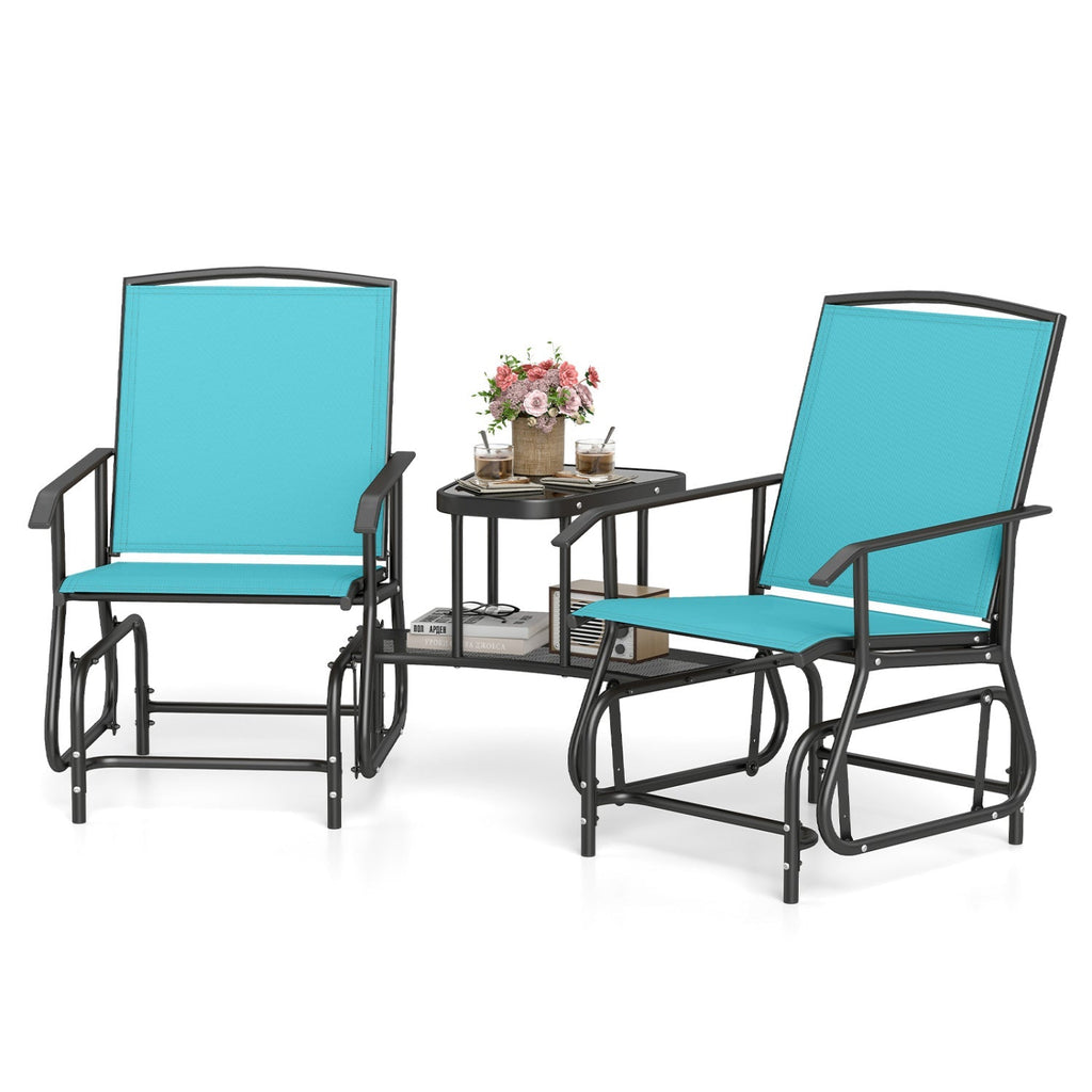 2-Seater Outdoor Glider Bench with Center Table