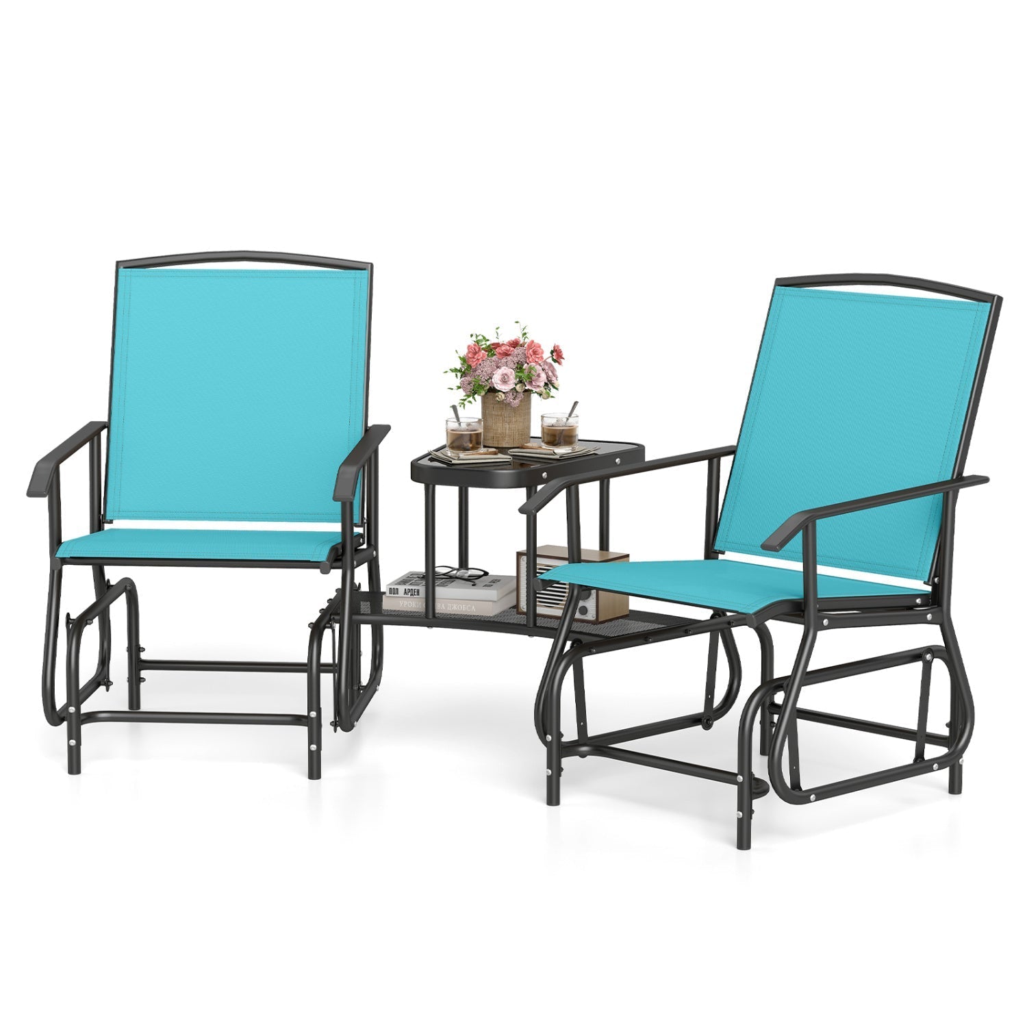 2-Seater Outdoor Glider Bench with Center Table