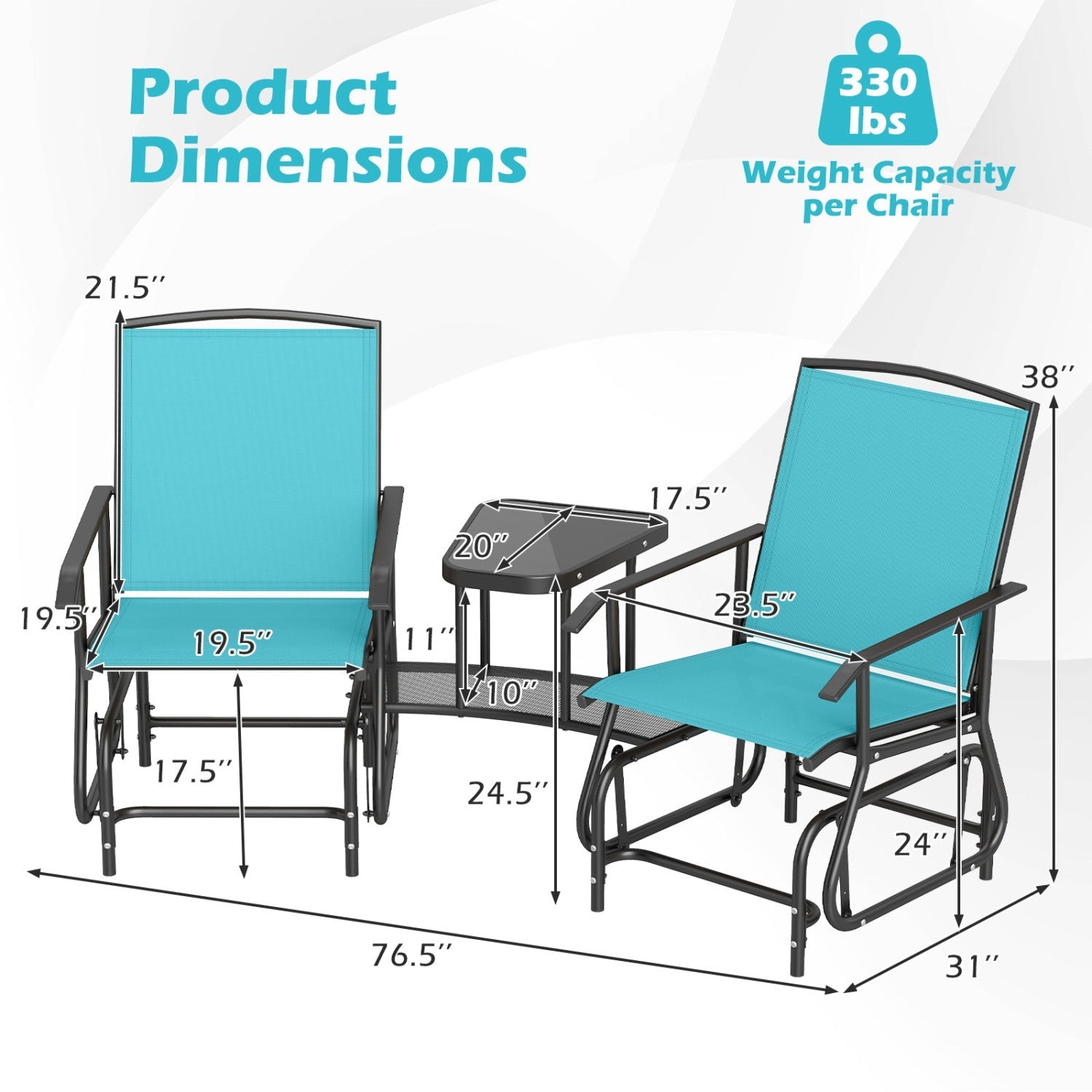 2-Seater Outdoor Glider Bench with Center Table