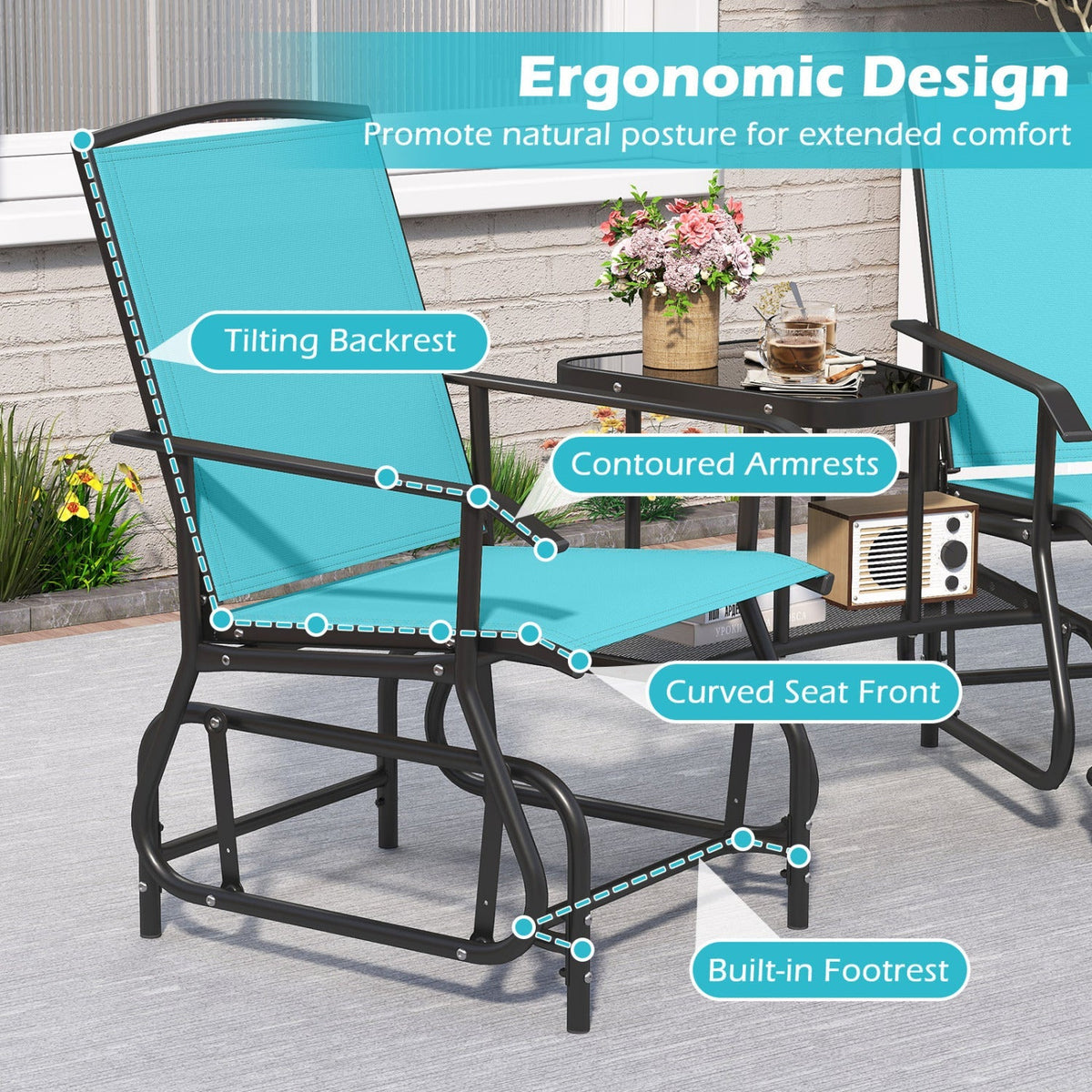 2-Seater Outdoor Glider Bench with Center Table