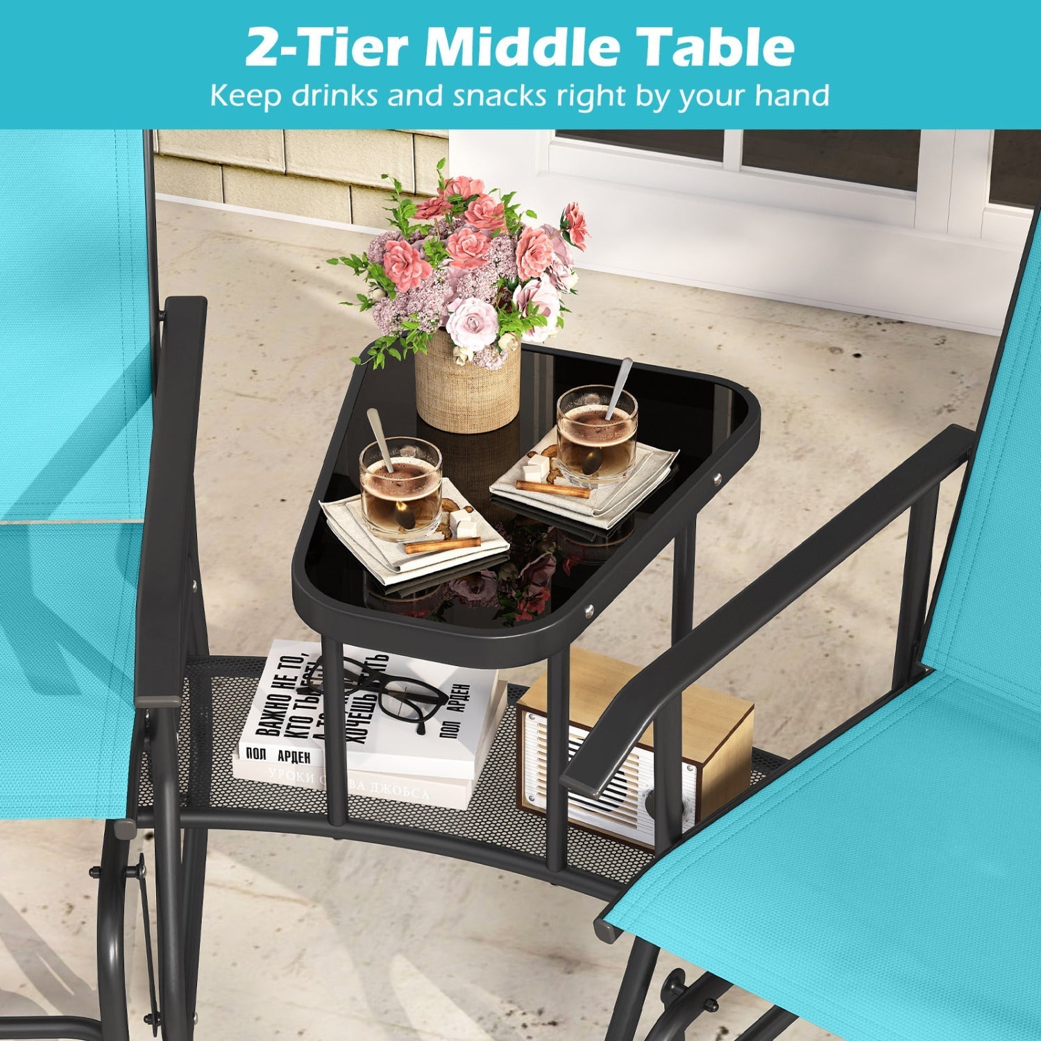 2-Seater Outdoor Glider Bench with Center Table