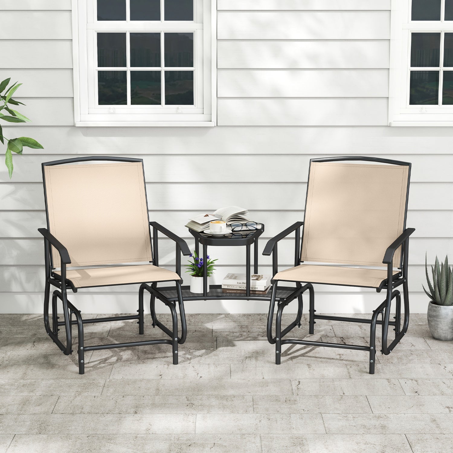 2-Seater Outdoor Glider Bench with Center Table