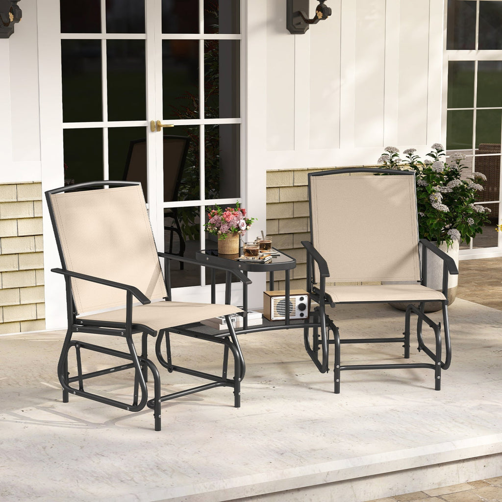 2-Seater Outdoor Glider Bench with Center Table