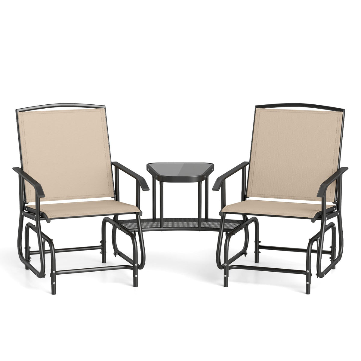 2-Seater Outdoor Glider Bench with Center Table