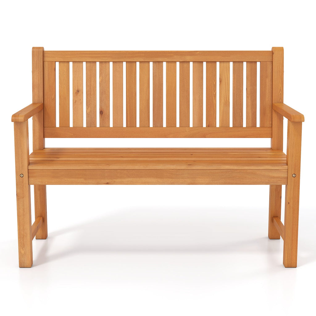 2-Seater Wooden Outdoor Bench with Backrest and Armrests