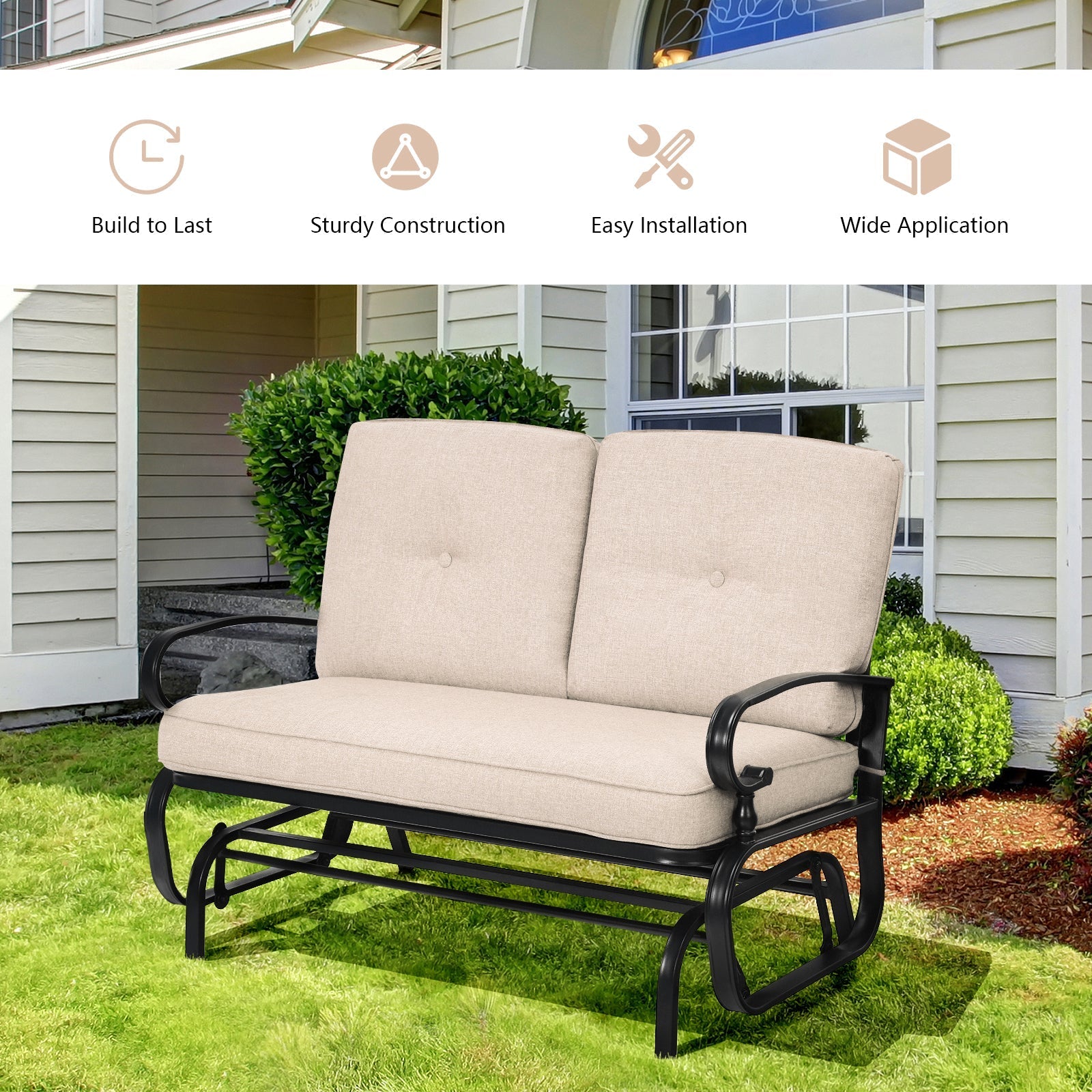 2 Seats Outdoor Swing Glider Chair with C