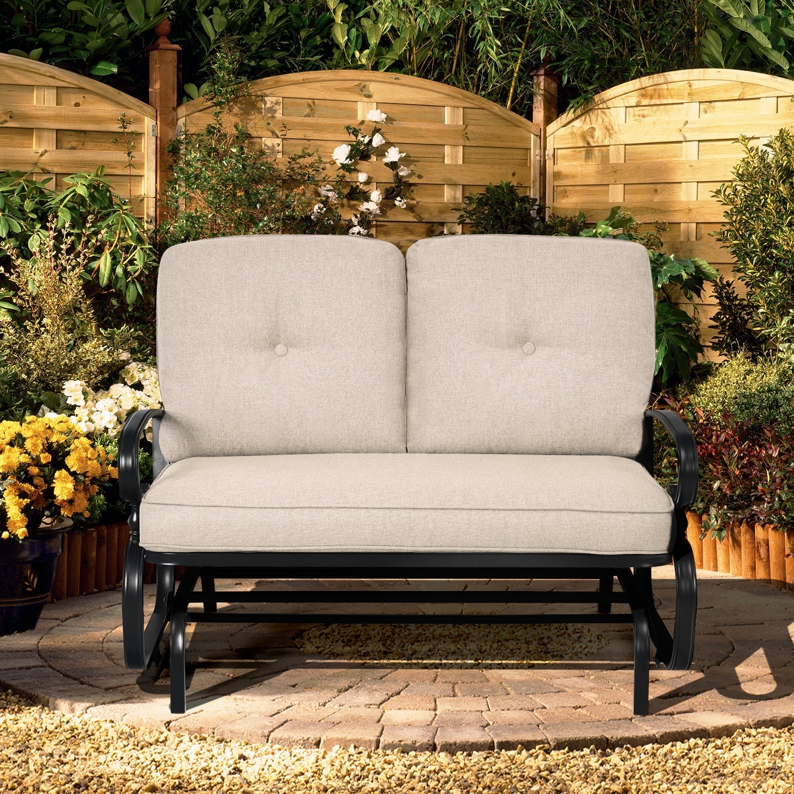 2 Seats Outdoor Swing Glider Chair with C