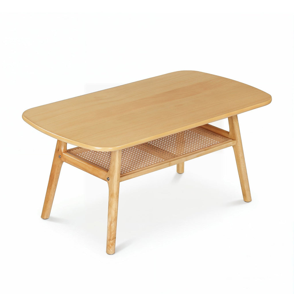 2-Tier Rattan Coffee Table with Rounded Corners