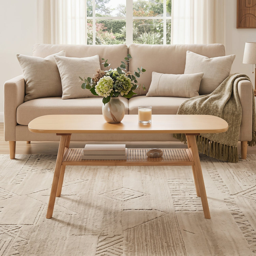 2-Tier Rattan Coffee Table with Rounded Corners