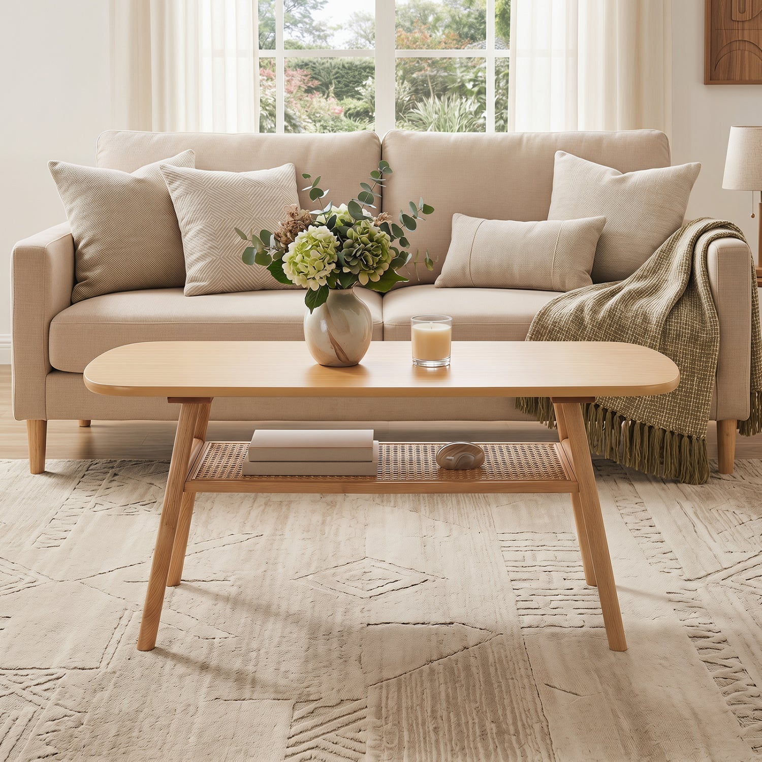 2-Tier Rattan Coffee Table with Rounded Corners