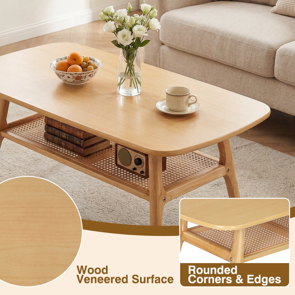 2-Tier Rattan Coffee Table with Rounded Corners